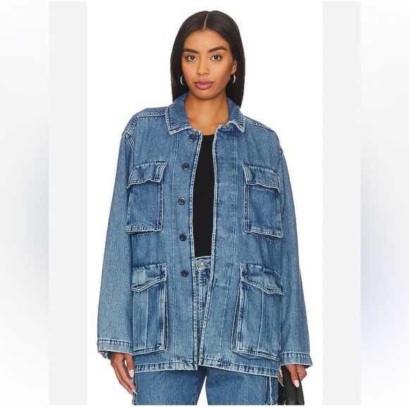 Favorite Daughter Carly cargo denim jacket size small
